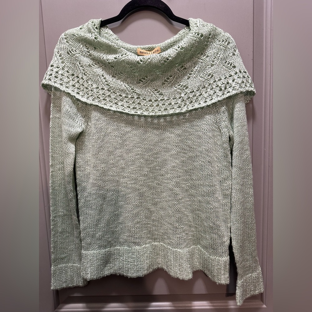 Mesh & Lace Size M Light Green Acrylic Sweater NWT
